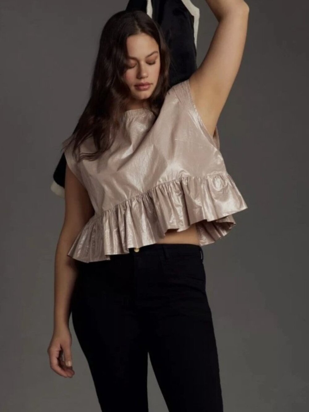 NWT Anthropologie Plus Metallic Peplum Tank Top Women 3X Sleeveless Ruffle Party